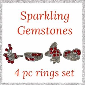 Ring Bundle Set of 4 Rings Beautiful Silver Ruby